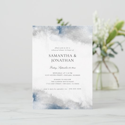 Blauwe en grijze Waterverf bruiloft Kaart (Staand voorkant)