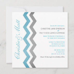Blauwe en grijze Zig Zag Wedding Invitations Kaart
