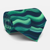 Blauwe en groene abstracte golven stropdas (Opgerold)