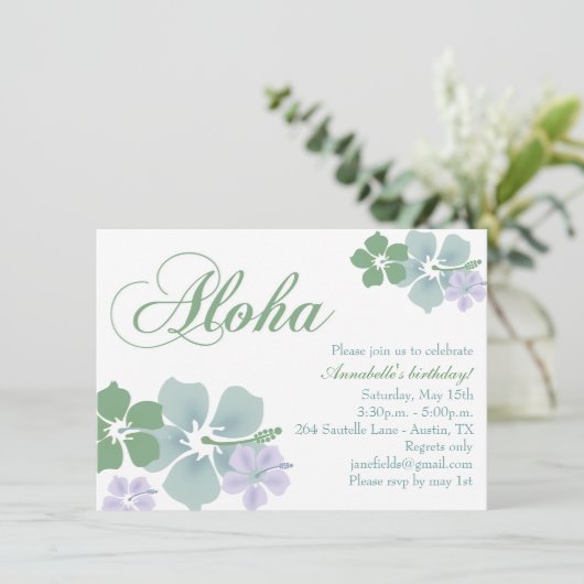 Blauwe en groene bloem Aloha Verjaardag Uitnodigin Kaart (Staand voorkant)