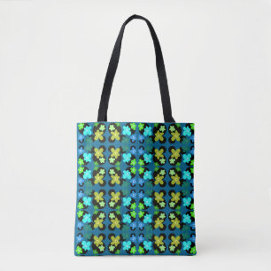 blauwe en groene bloemen draagtas
