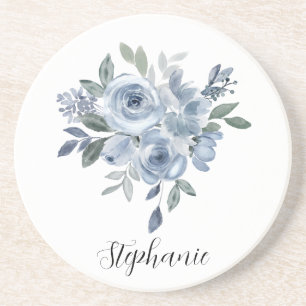 Blauwe en groene bloemen zandsteen onderzetter