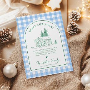Blauwe en groene Boho Arch Kerstmis Feestdagenkaart