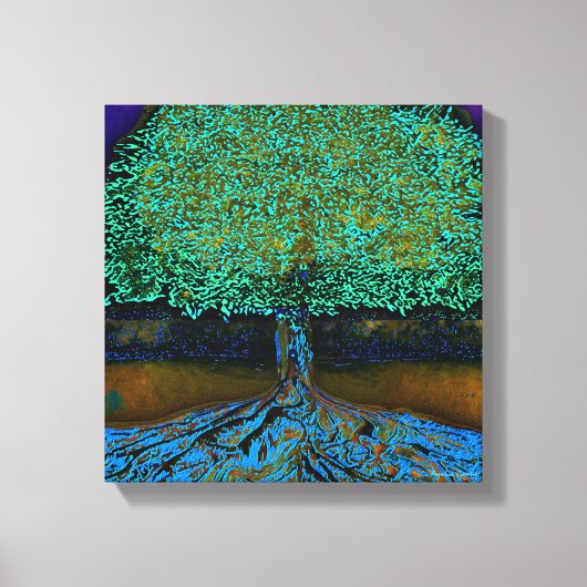 Blauwe en groene boom van het leven canvas afdruk (Voorkant)