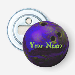 Blauwe en groene Bowling Ball Button Flesopener