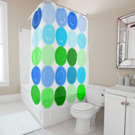 Blauwe en groene bubbels douchegordijn (In situ)