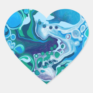 Blauwe en groene digitale marmer-fluid-kunst hart sticker