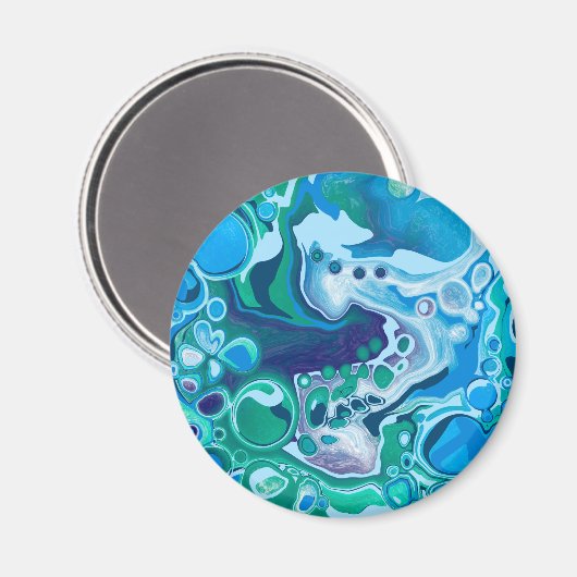 Blauwe en groene digitale marmer-fluid-kunst magneet (Voorkant / Achterkant)