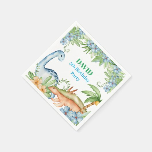 Blauwe en groene dinosaurusfeest servet (Hoek)