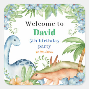 Blauwe en groene dinosaurusfeest vierkante sticker