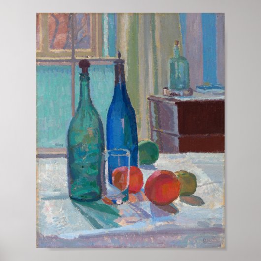 Blauwe en groene flessen en Sinaasappels | Spencer Poster (Voorkant)