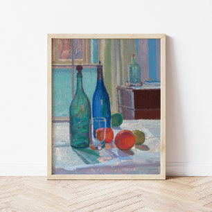 Blauwe en groene flessen en Sinaasappels Spencer Poster