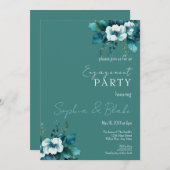 Blauwe en groene Floral Dark Green Engagement Part Kaart (Voorkant / Achterkant)