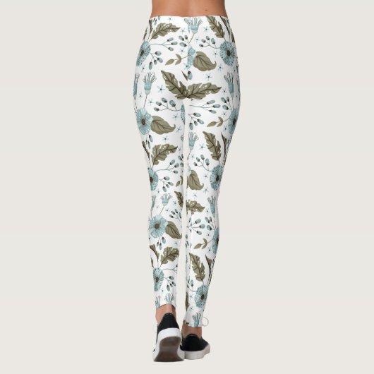 Blauwe en groene Floral Leggings (Achterkant)