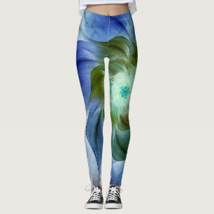 Blauwe en Groene Fractal Bloem Leggings