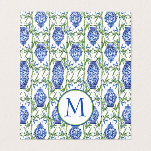 Blauwe en groene gemberpotten en bamboe monogram kaart (Buitenkant ongevouwen)