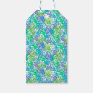 Blauwe en groene gemmen. cadeaulabel