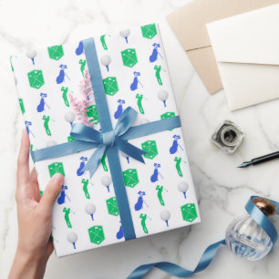 Blauwe en groene golfpictogrammen cadeaupapier