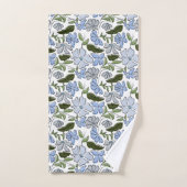 Blauwe en groene Hand Getrokken Bloemblok Print Bad Handdoek (Handdoek)
