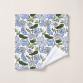 Blauwe en groene Hand Getrokken Bloemblok Print Bad Handdoek (Wasdoekje)