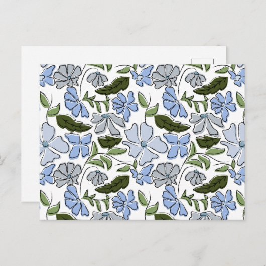 Blauwe en groene Hand Getrokken Bloemblok Print Briefkaart (Voorkant / Achterkant)