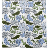 Blauwe en groene Hand Getrokken Bloemblok Print Douchegordijn (Voorkant)