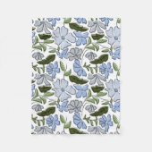 Blauwe en groene Hand Getrokken Bloemblok Print Fleece Deken (Voorkant)