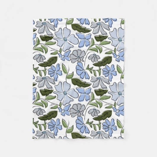 Blauwe en groene Hand Getrokken Bloemblok Print Fleece Deken (Voorkant)