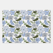 Blauwe en groene Hand Getrokken Bloemblok Print Inpakpapier Vel (Voorkant)