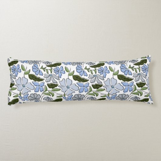 Blauwe en groene Hand Getrokken Bloemblok Print Lichaamskussen (Achterkant)