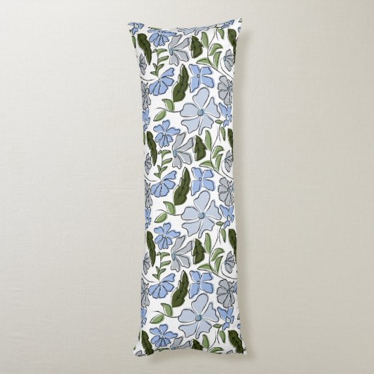 Blauwe en groene Hand Getrokken Bloemblok Print Lichaamskussen (Achterkant (Verticaal))