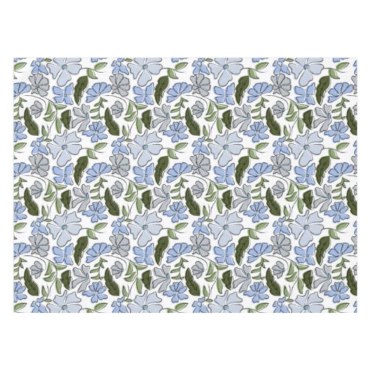 Blauwe en groene Hand Getrokken Bloemblok Print Tafelkleed (Voorkant (Horizontaal))