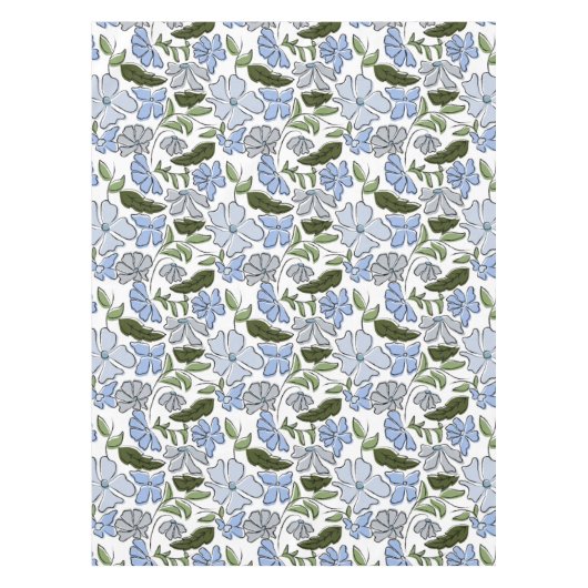 Blauwe en groene Hand Getrokken Bloemblok Print Tafelkleed (Voorkant)