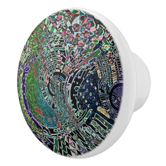 Blauwe en groene hedendaagse Abstracte kunst Keramische Knop (Rechts)