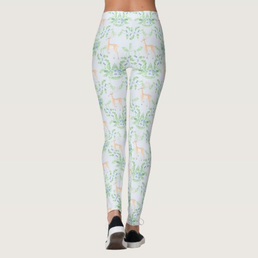 Blauwe en groene Holly Trellis met herten Leggings (Achterkant)
