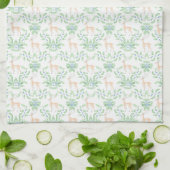 Blauwe en groene Holly Trellis met herten Theedoek (Gevouwen)