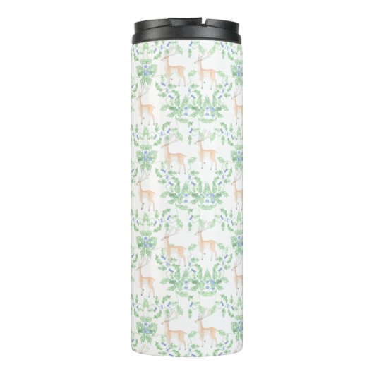 Blauwe en groene Holly Trellis met herten Thermosbeker (Achterkant)