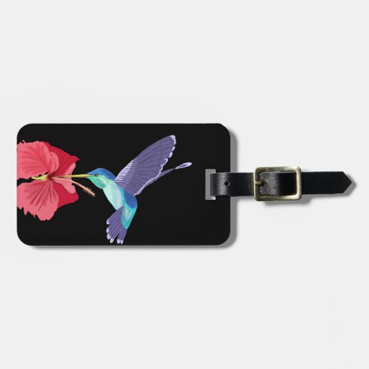 Blauwe en groene Hummingbird en rode Hibiscus Bagagelabel (Voorkant horizontaal)