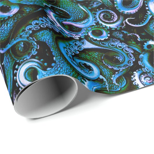Blauwe en groene inktentakels cadeaupapier (Rol Hoek)