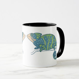 Blauwe en groene kameleon mok