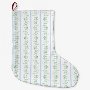 Blauwe en groene kerst Holly Stripe Grote Kerstsok