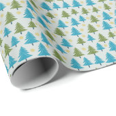 Blauwe en groene kerstbomen cadeaupapier (Rol Hoek)