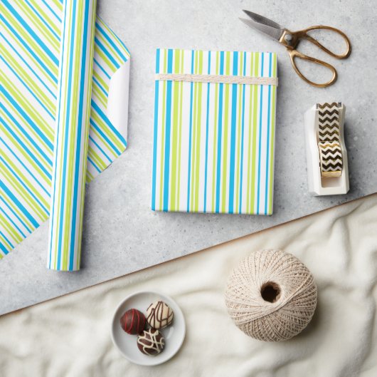 Blauwe en groene kleuren eenvoudige Stripes Patroo Cadeaupapier (Crafts)