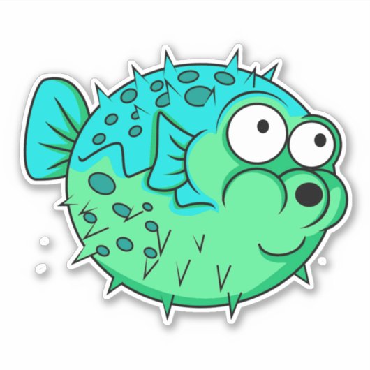 Blauwe en groene kogelvis met grote ogen stekelvar sticker (Voorkant)
