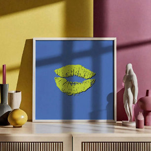 Blauwe en groene kussende lippen poster
