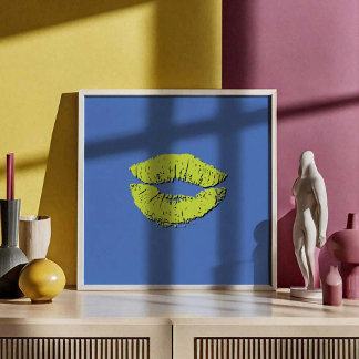 Blauwe en groene kussende lippen poster