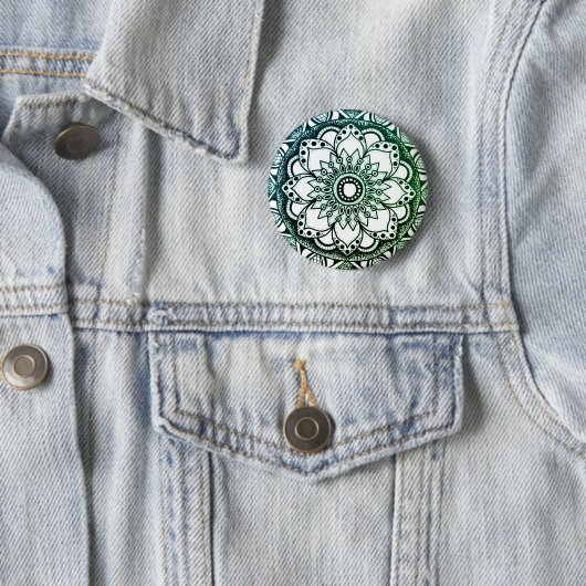 Blauwe en groene Mandala Button (In situ)