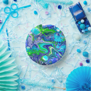 Blauwe en groene marmer Swirls Birthday Party Papieren Kommen