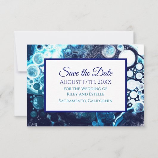 Blauwe en groene marmer Wedding Save the Date RSVP Kaartje (Voorkant)