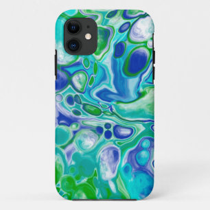 Blauwe en groene marmervochtige kunst Abstract iPhone 11 Hoesje